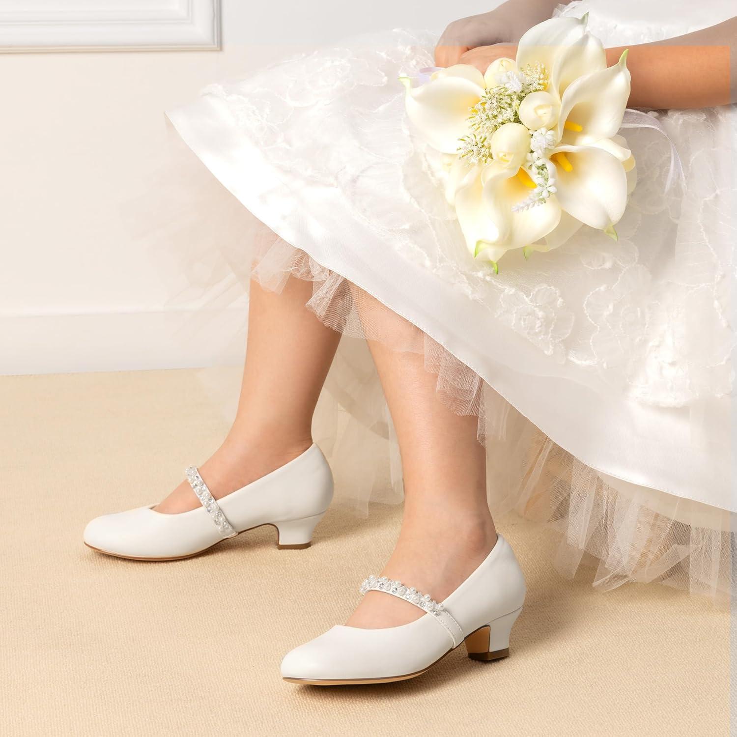 imageDREAM PAIRS Kids Chaussures Mary Jane pour Filles Charmantes Chaussure Petite Princesse avec Petit Talon Polyvalente et ConfortableIvoire Pu
