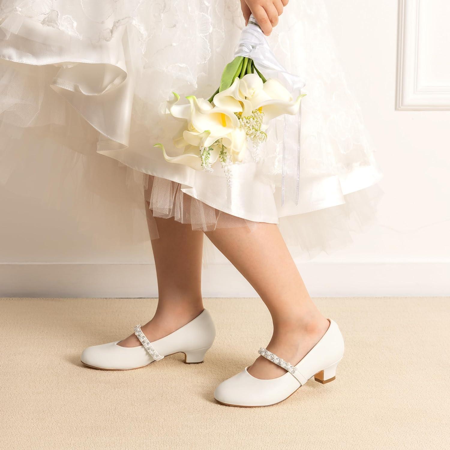imageDREAM PAIRS Kids Chaussures Mary Jane pour Filles Charmantes Chaussure Petite Princesse avec Petit Talon Polyvalente et ConfortableIvoire Pu