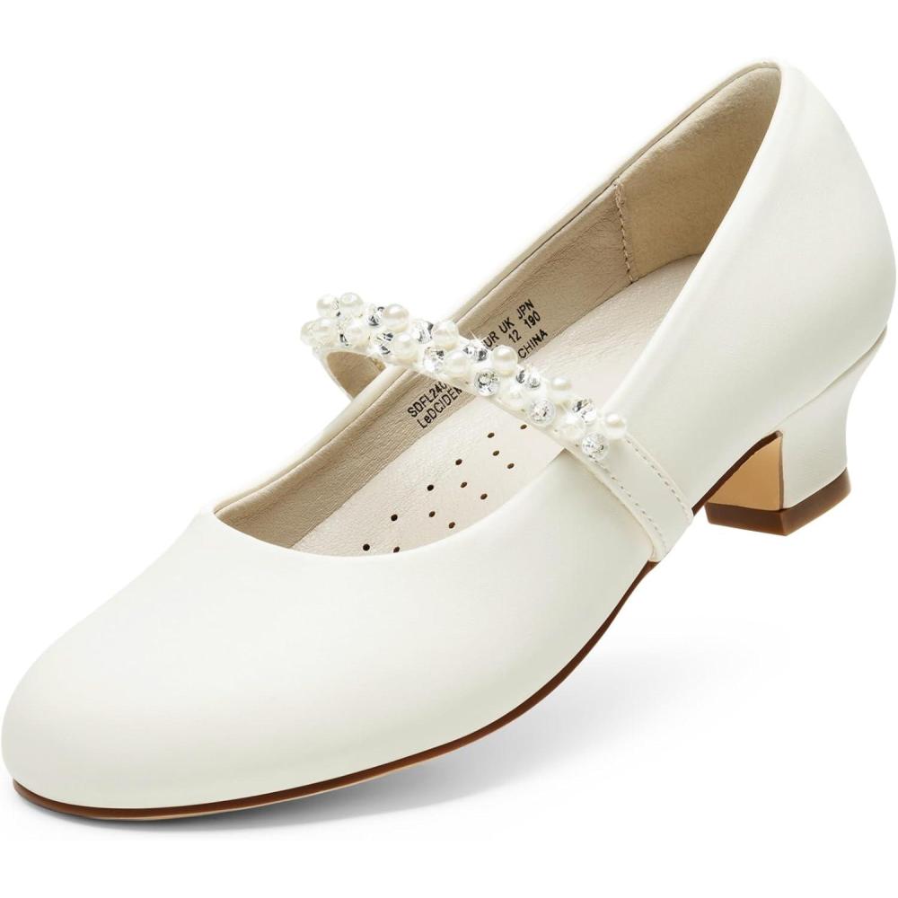 imageDREAM PAIRS Kids Chaussures Mary Jane pour Filles Charmantes Chaussure Petite Princesse avec Petit Talon Polyvalente et ConfortableIvoire Pu