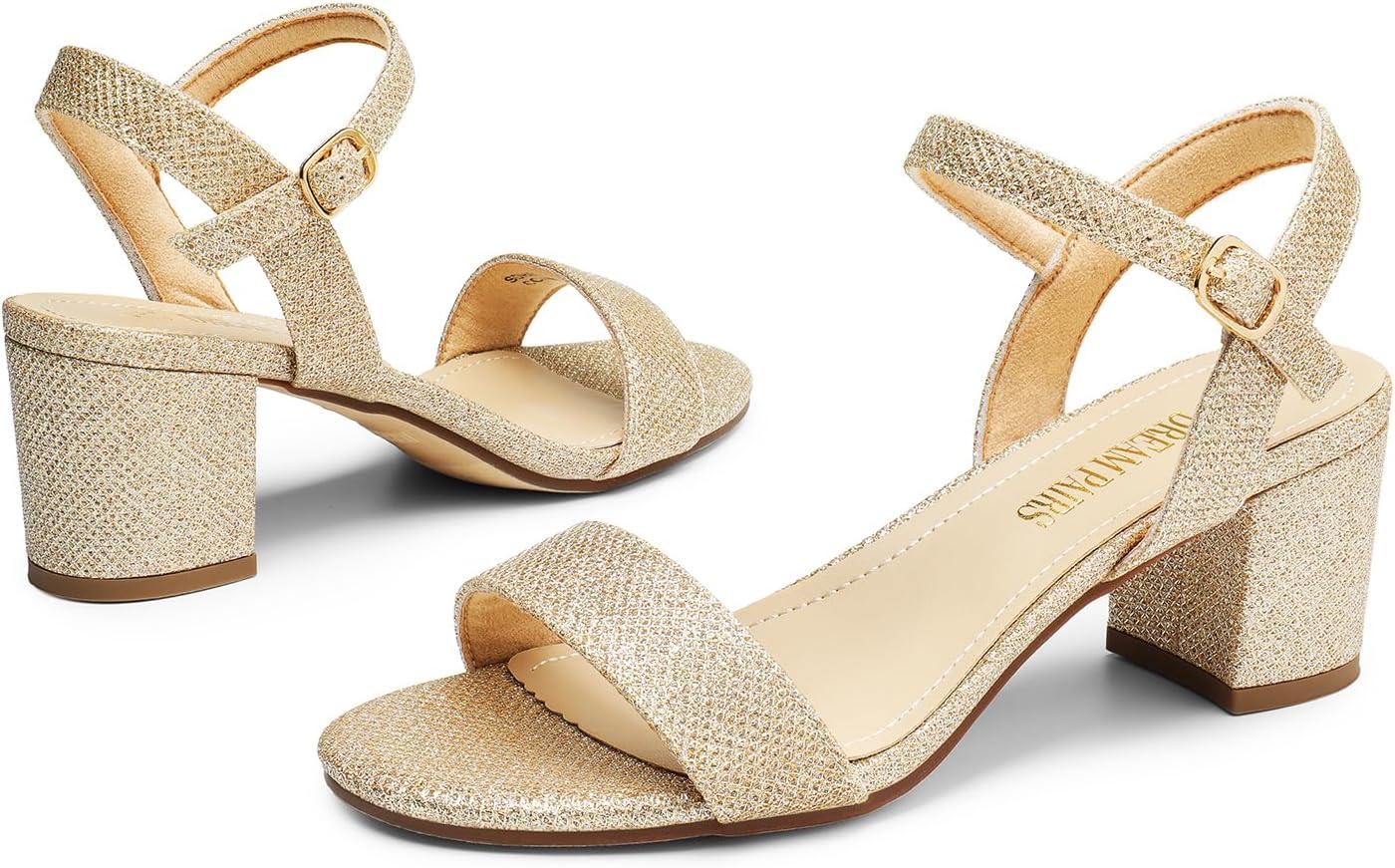 imageDREAM PAIRS Sandales Talon Bloc pour Femmes Elgantes Sandale Bride Unique Confortable SDHS2412WPaillettes Dores