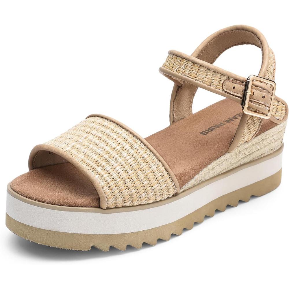 imageDREAM PAIRS Sandales Talon Compens pour Femmes Confortables Sandale Espadrilles dt Classique Plateforme DWUMPS2504Raphia Naturel