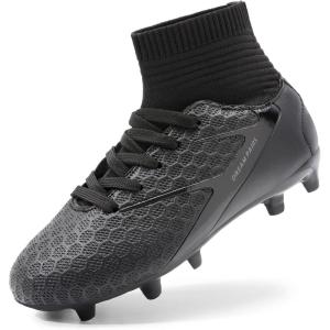 DREAM PAIRS Chaussures de Football Garçons Spike Crampons pour Filles Respirantes Chaussures D&rsquo;entraînement(Tout Noir)