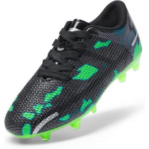 DREAM PAIRS Kids Chaussures de Football pour Enfants Durable Chaussures à Crampons avec Laçage latéral pour Garçons Confortable SDSO2301K(Noir Vert)