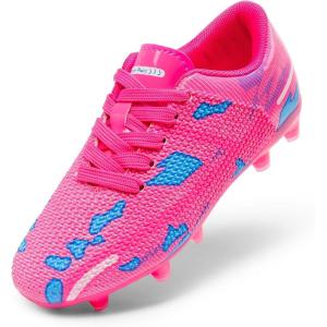 DREAM PAIRS Kids Chaussures de Football pour Enfants Durable Chaussures à Crampons avec Laçage latéral pour Garçons Confortable SDSO2301K(Rose Bleu)