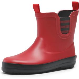 DREAM PAIRS Kids Wellies Rain Shoes Antidérapantes et légères pour garçons et Filles(Rouge Noir)