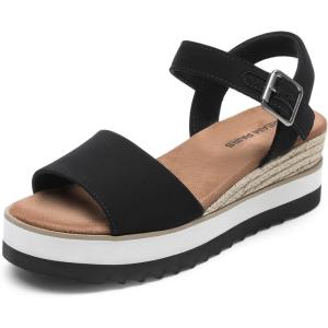 DREAM PAIRS Sandales à Talon Compensé pour Femmes Confortables Sandale Espadrilles d&rsquo;Été Classique à Plateforme DWUMPS2504(Noir)
