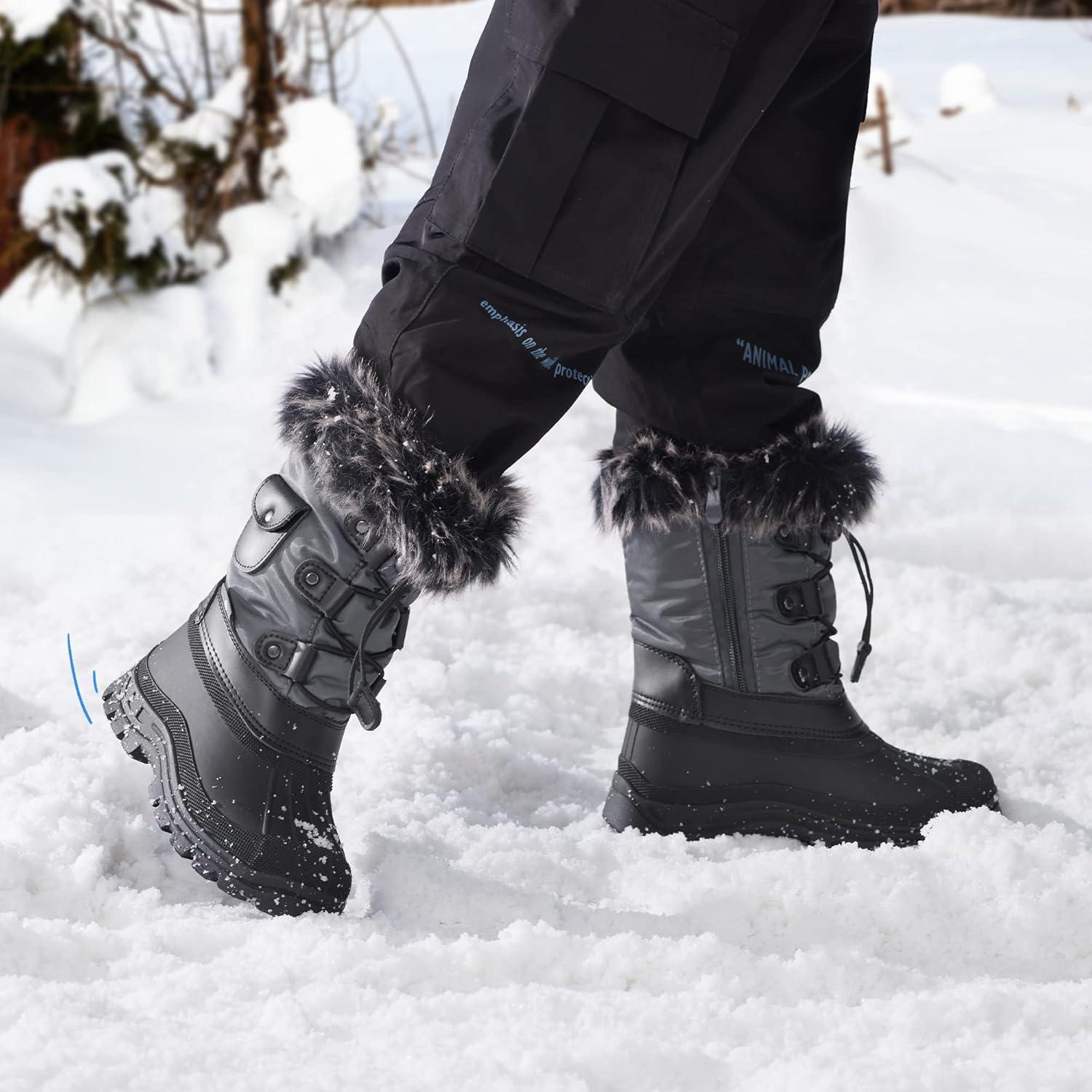 imageDREAM PAIRS Kids Bottes de Neige pour Enfant Chaude Bottes de Hiver Confortable et Impermable KSNOWGris