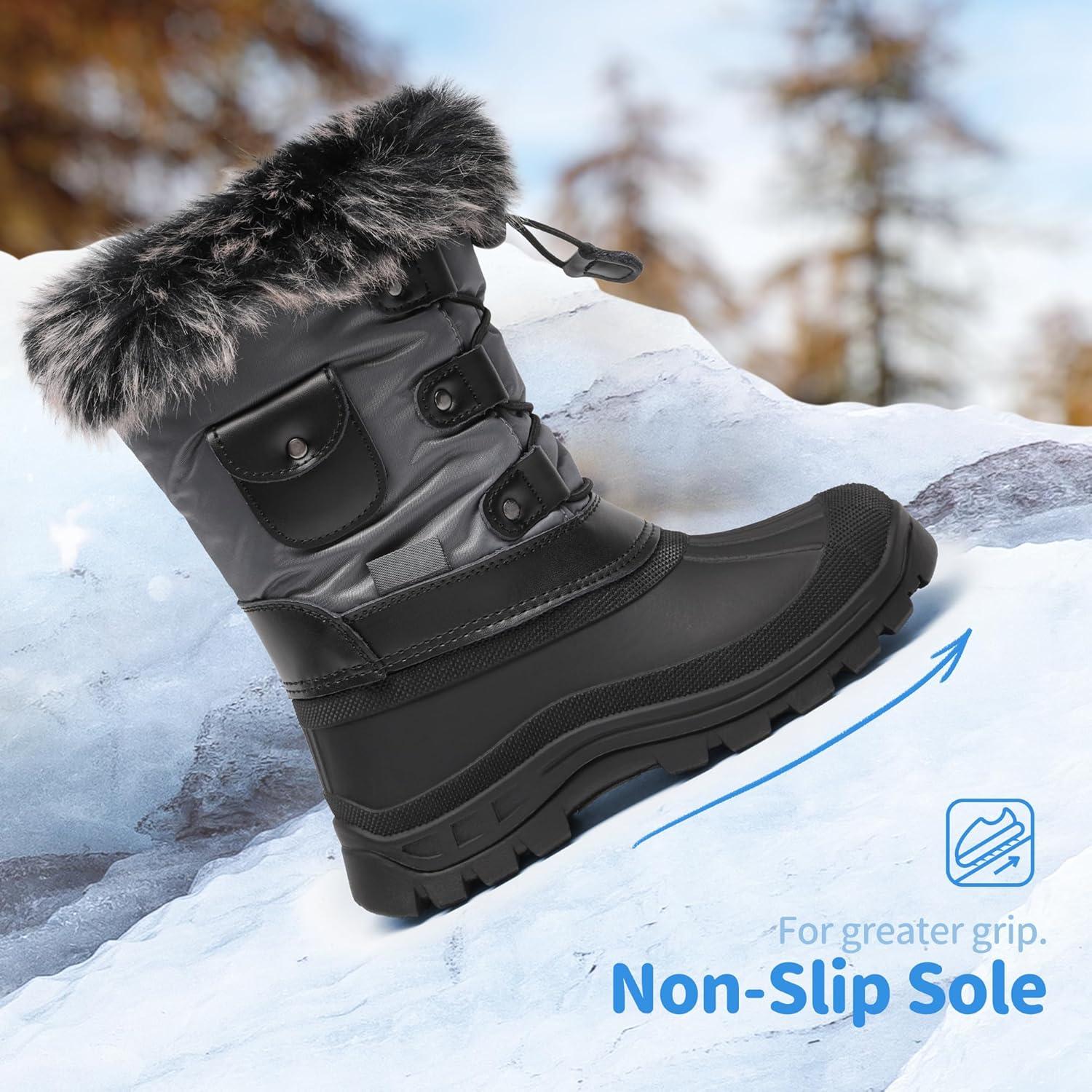 imageDREAM PAIRS Kids Bottes de Neige pour Enfant Chaude Bottes de Hiver Confortable et Impermable KSNOWGris