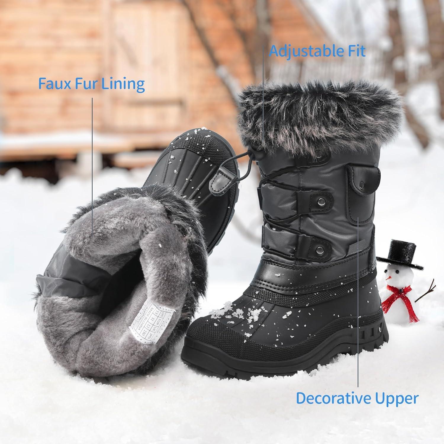 imageDREAM PAIRS Kids Bottes de Neige pour Enfant Chaude Bottes de Hiver Confortable et Impermable KSNOWGris
