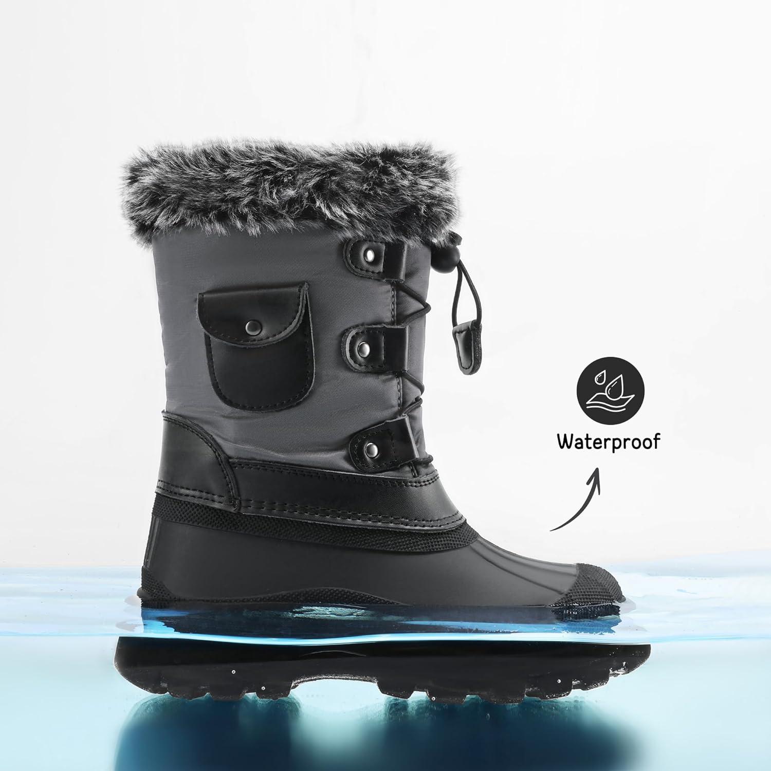 imageDREAM PAIRS Kids Bottes de Neige pour Enfant Chaude Bottes de Hiver Confortable et Impermable KSNOWGris