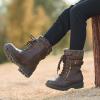 DREAM PAIRS Bottes de Combat Fille avec Fermeture Éclair Latérale, Lacets Ajustables et Doublure Chaude en Fausse Fourrure et Semelle Antidérapante(Brun)