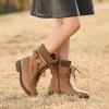 DREAM PAIRS Bottes de Combat Fille avec Fermeture Éclair Latérale, Lacets Ajustables et Doublure Chaude en Fausse Fourrure et Semelle Antidérapante(Chameau)