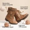 DREAM PAIRS Bottes de Combat Fille avec Fermeture Éclair Latérale, Lacets Ajustables et Doublure Chaude en Fausse Fourrure et Semelle Antidérapante(Chameau)