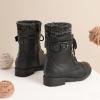 DREAM PAIRS Bottes de Combat Fille avec Fermeture Éclair Latérale, Lacets Ajustables et Doublure Chaude en Fausse Fourrure et Semelle Antidérapante(Noir)
