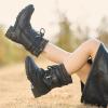 DREAM PAIRS Bottes de Combat Fille avec Fermeture Éclair Latérale, Lacets Ajustables et Doublure Chaude en Fausse Fourrure et Semelle Antidérapante(Noir)