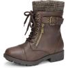 DREAM PAIRS Bottes de Combat Fille avec Fermeture Éclair Latérale, Lacets Ajustables et Doublure Chaude en Fausse Fourrure et Semelle Antidérapante(Brun)