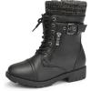 DREAM PAIRS Bottes de Combat Fille avec Fermeture Éclair Latérale, Lacets Ajustables et Doublure Chaude en Fausse Fourrure et Semelle Antidérapante(Noir)
