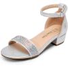 DREAM PAIRS Kids Sandales Filles avec Talon Bloc Stable Sandale Scintillante avec Nœuds Interchangeables Confortable pour Enfants SDSD2320K(Argent)