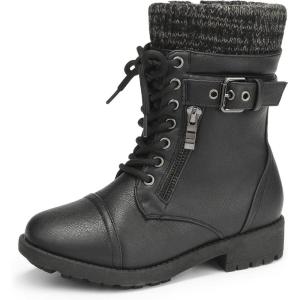 DREAM PAIRS Bottes de Combat Fille avec Fermeture Éclair Latérale, Lacets Ajustables et Doublure Chaude en Fausse Fourrure et Semelle Antidérapante(Noir)