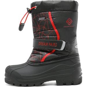 DREAM PAIRS Kids Bottes de Neige pour Enfants Imperméables et Antidérapante Bottes Hiver avec Doublure Chaude pour Garçon et Fille KAMICK(Noir Rouge)
