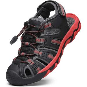 DREAM PAIRS Sandales D&rsquo;été Fermé Toe Beach Sandals Athlétique en Plein air à Séchage Sport Sandales pour Garçon Filles 160912K(Noir Gris Rouge)