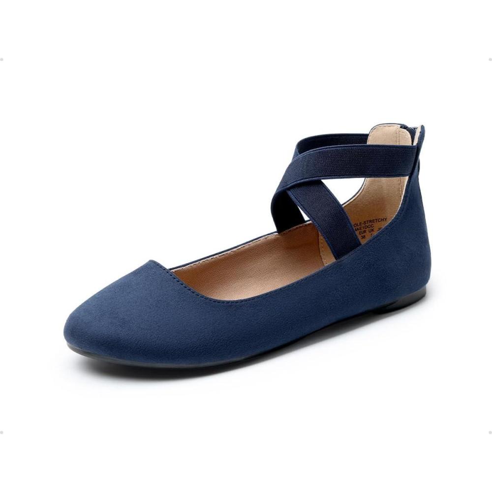 imageDREAM PAIRS Ballerines Classiques Femme Brides lastiques Cheville Chaussures Plates ConfortablesMarine