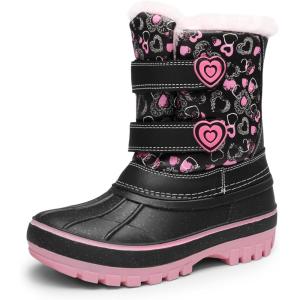 DREAM PAIRS Bottes Neige Enfant Fille Garçon Chaudes Imperméables Antidérapantes Hiver Extérieur(Noir Rose)