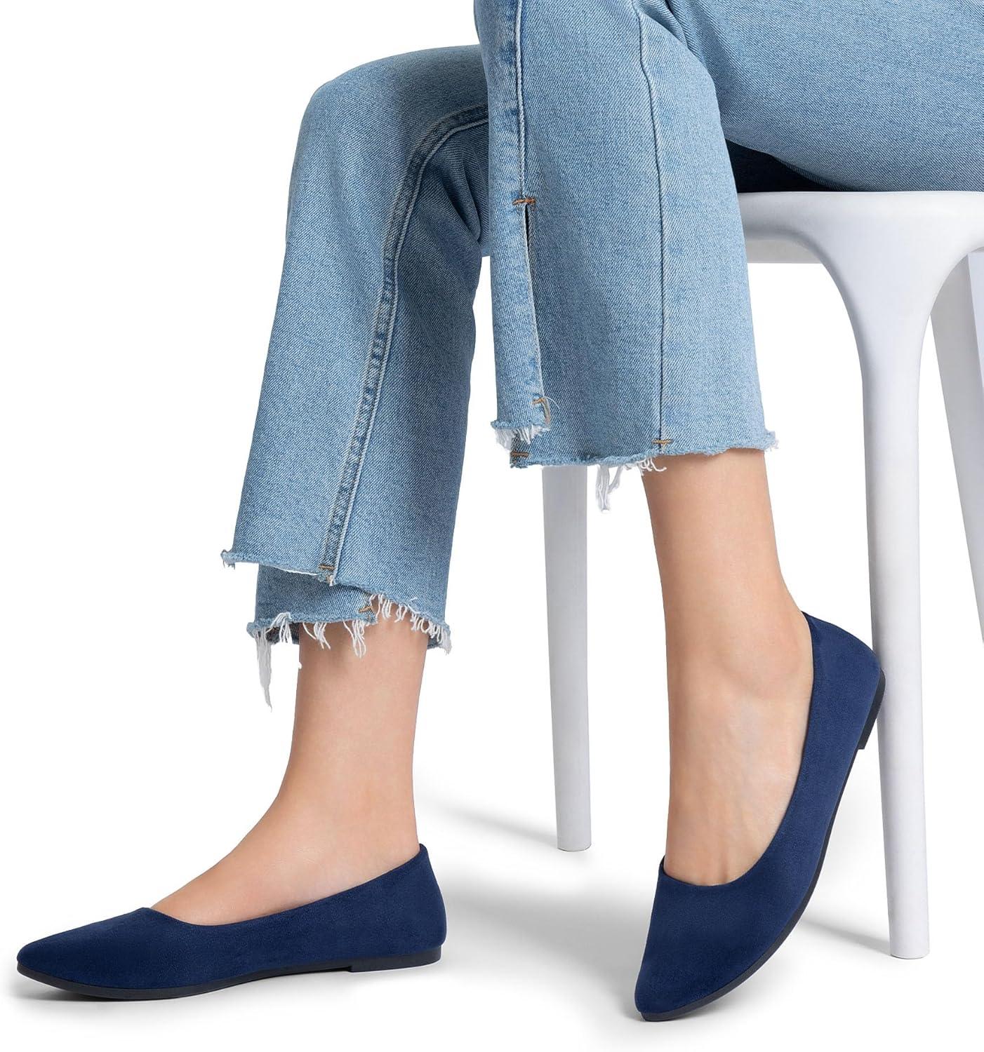 imageDREAM PAIRS Ballerines Femme Confortables Bout Pointu en Sudine Chaussures Plates Enfiler pour Travail Bureau ou SortiesMarine