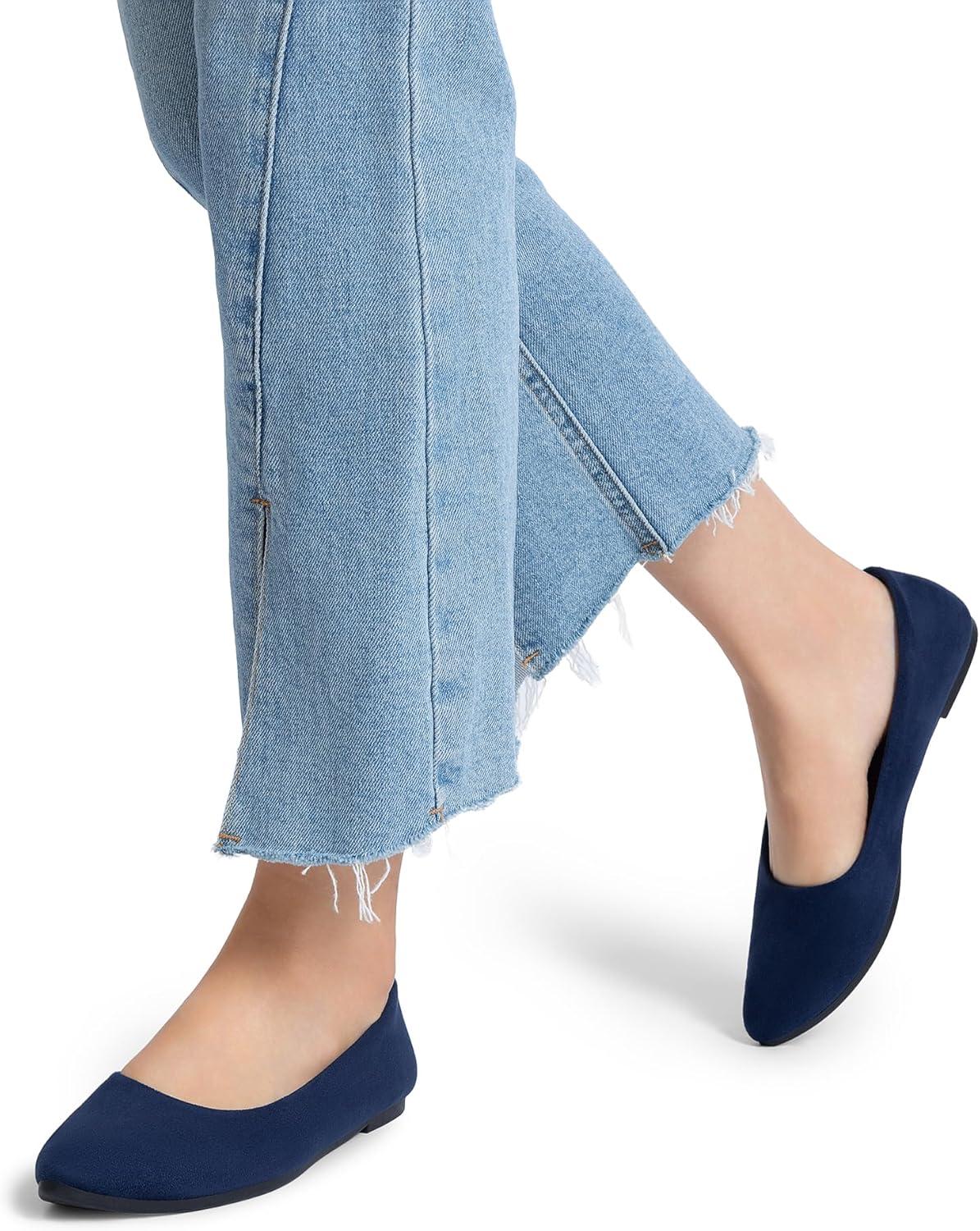 imageDREAM PAIRS Ballerines Femme Confortables Bout Pointu en Sudine Chaussures Plates Enfiler pour Travail Bureau ou SortiesMarine