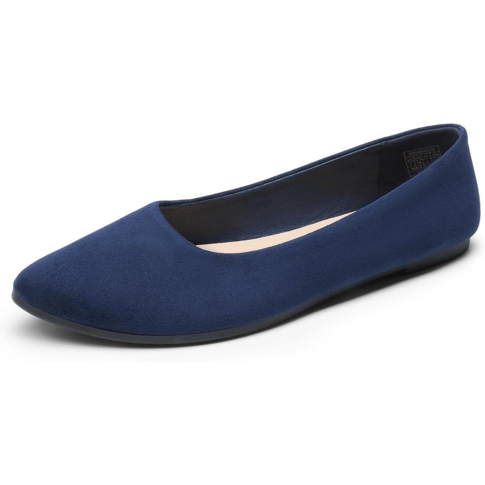 imageDREAM PAIRS Ballerines Femme Confortables Bout Pointu en Sudine Chaussures Plates Enfiler pour Travail Bureau ou SortiesMarine