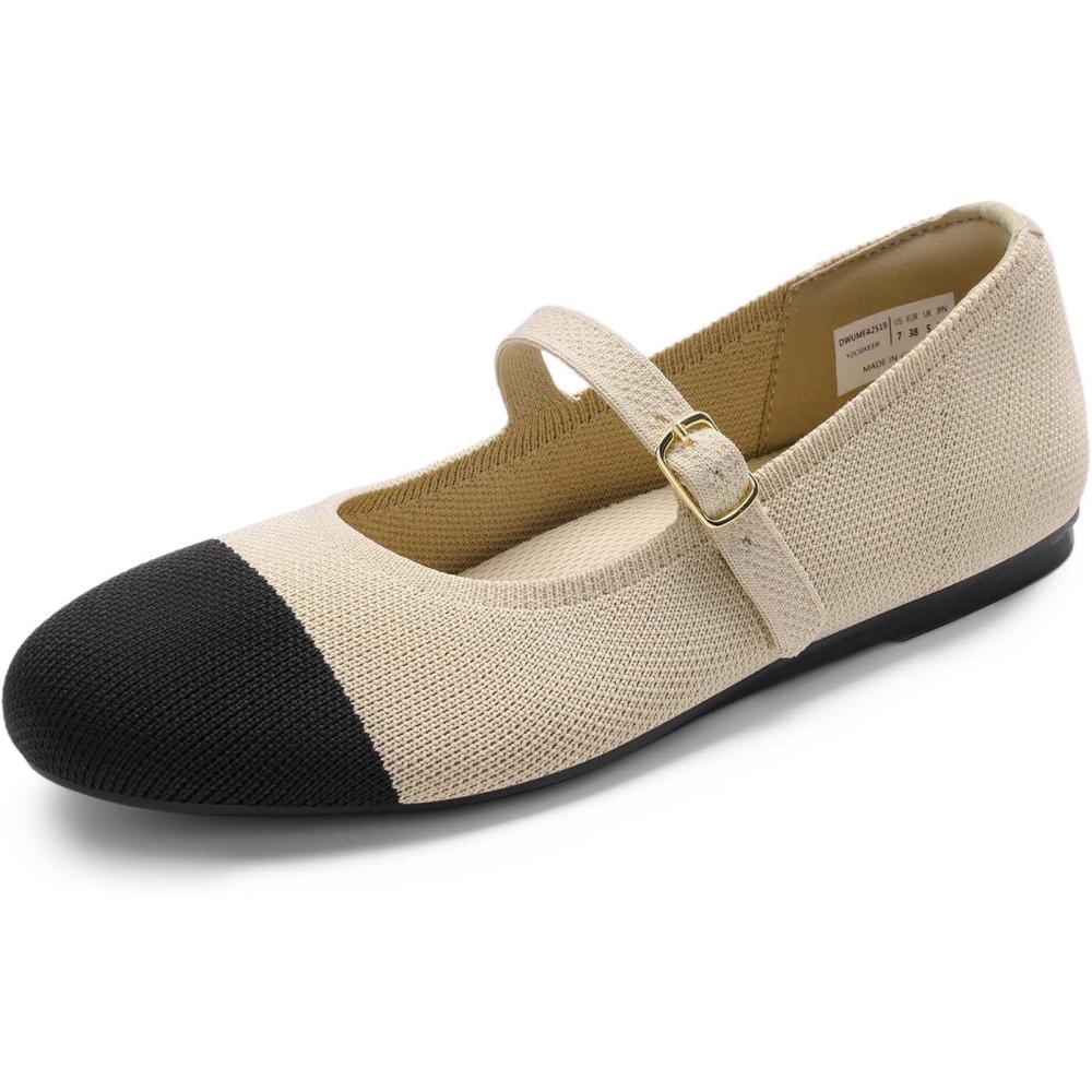imageDREAM PAIRS Ballerines pour Femme Confortable Chaussure de Plates Mary Jane Ballerine en Tricot Respirant DWUMFA2519Nue Noir