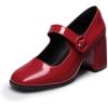 Dream Pairs Escarpins pour Femme – Plateforme épaisse Mary Janes – Boucle – Appartements – Bouche Plate – Japonais – Mignon – Chaussures de Princesse Lolita(Rouge)