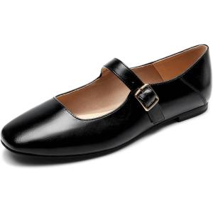 DREAM PAIRS Ballerines Femme Mary Jane à Bout Carré, Chaussures Plates Confortables à Enfiler pour Bureau, Travail, Sorties ou Tenue Quotidienne(Noir Huile)