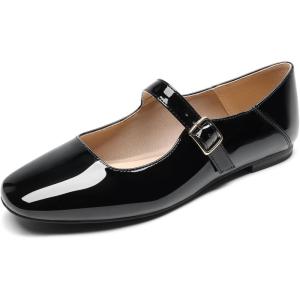 DREAM PAIRS Ballerines Femme Mary Jane à Bout Carré, Chaussures Plates Confortables à Enfiler pour Bureau, Travail, Sorties ou Tenue Quotidienne(Noir Pat)