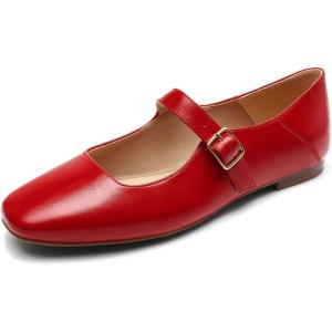 DREAM PAIRS Ballerines Femme Mary Jane à Bout Carré, Chaussures Plates Confortables à Enfiler pour Bureau, Travail, Sorties ou Tenue Quotidienne(Rouge)