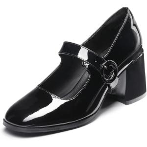 Dream Pairs Escarpins pour Femme – Plateforme épaisse Mary Janes – Boucle – Appartements – Bouche Plate – Japonais – Mignon – Chaussures de Princesse Lolita(Noir Brillant)