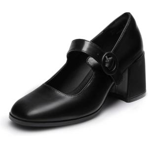 Dream Pairs Escarpins pour Femme – Plateforme épaisse Mary Janes – Boucle – Appartements – Bouche Plate – Japonais – Mignon – Chaussures de Princesse Lolita(Noir Pu)