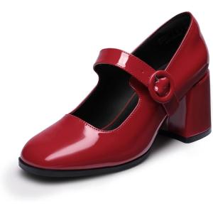 Dream Pairs Escarpins pour Femme – Plateforme épaisse Mary Janes – Boucle – Appartements – Bouche Plate – Japonais – Mignon – Chaussures de Princesse Lolita(Rouge Vif)