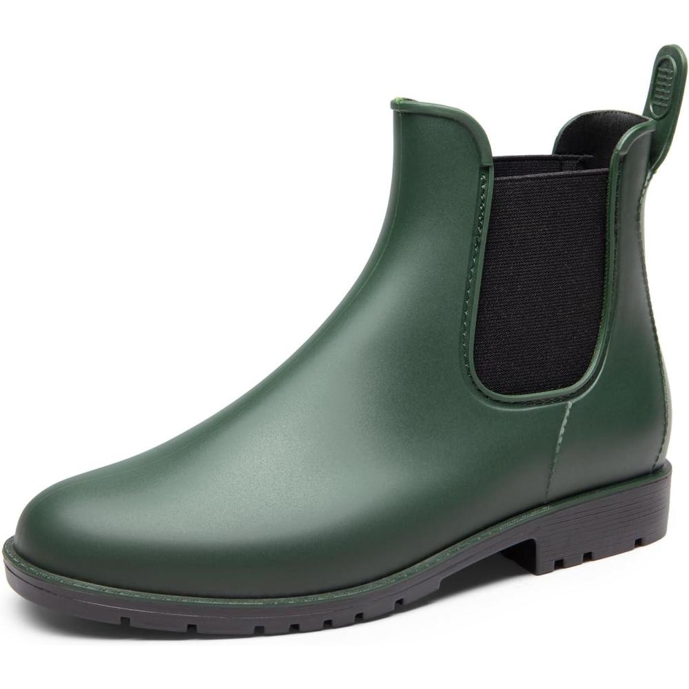 imageDREAM PAIRS Bottes de Pluie Chelsea pour Femmes Impermables Bottines Antidrapante et Pratique SDRB2413WVert Olive