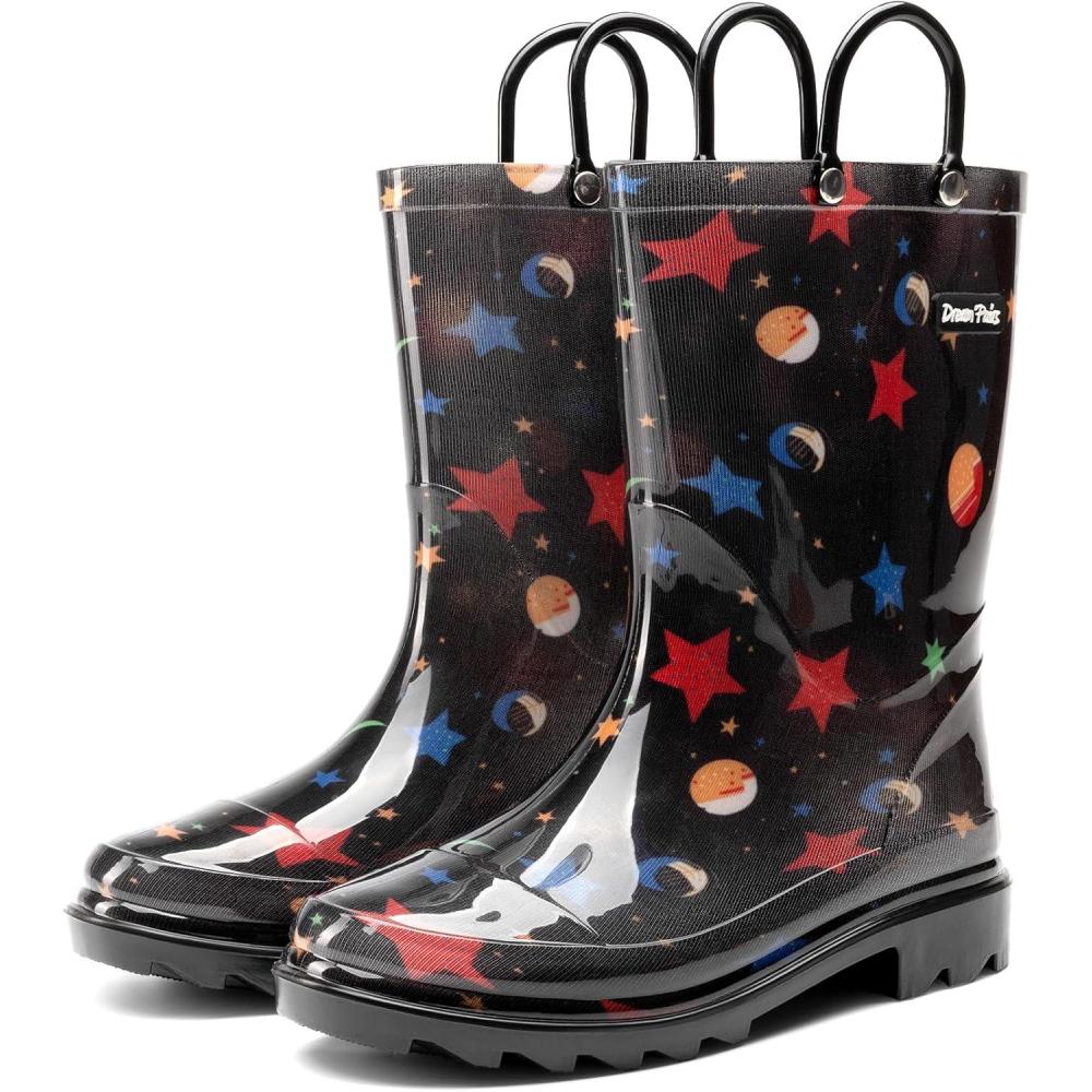 imageDREAM PAIRS Bottes de pluie impermables pour enfants Lgres avec poignes faciles enfiler pour jouer en plein airNoir
