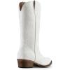 DREAM PAIRS Bottes de cowboy mi-mollet pour femme – Bout carré – Talon épais – Broderie – Bottes western(Blanc)
