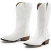 DREAM PAIRS Bottes de cowboy mi-mollet pour femme – Bout carré – Talon épais – Broderie – Bottes western(Blanc)
