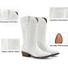 DREAM PAIRS Bottes de cowboy mi-mollet pour femme – Bout carré – Talon épais – Broderie – Bottes western(Blanc)