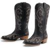 DREAM PAIRS Bottes de cowboy mi-mollet pour femme – Bout carré – Talon épais – Broderie – Bottes western(Noir)