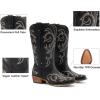 DREAM PAIRS Bottes de cowboy mi-mollet pour femme – Bout carré – Talon épais – Broderie – Bottes western(Noir)