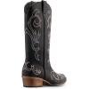 DREAM PAIRS Bottes de cowboy mi-mollet pour femme – Bout carré – Talon épais – Broderie – Bottes western(Noir)