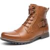 Bruno Marc Bottes Moto Homme Bottes Lacets Chukka Classiques Chaussures Biker Casual(Brun)