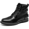 Bruno Marc Bottes de moto à lacets classiques pour homme avec fermeture éclair latérale(Tout Noir)
