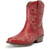 DREAM PAIRS Bottes Femme Western Courtes, Bottines Cowboy Cowgirl avec Broderie, Bout Carré, Talon Large, Mode à Fermeture Éclair(Rouge)