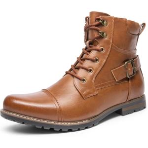 Bruno Marc Bottes Moto Homme Bottes Lacets Chukka Classiques Chaussures Biker Casual(Brun)